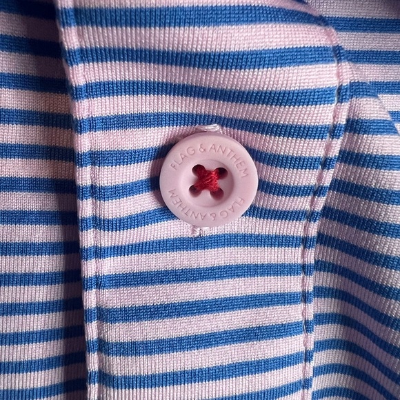 040. Flag & Anthem Men's Blue Pink Striped Performance Polo Shirt Medium - Picture 4 of 6